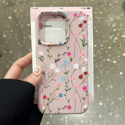 Full-screen floral and lychee-textured Apple phone case