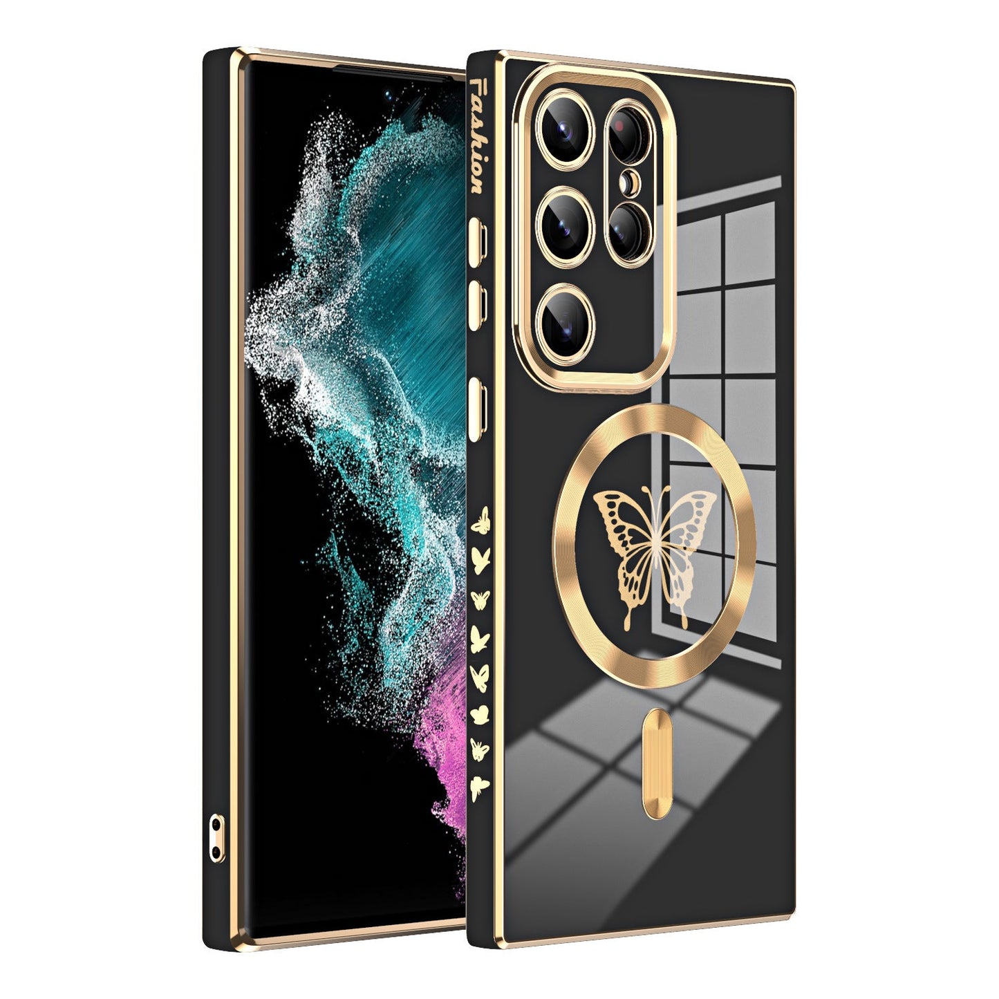 Solid color electroplated butterfly magnetic Samsung mobile phone case