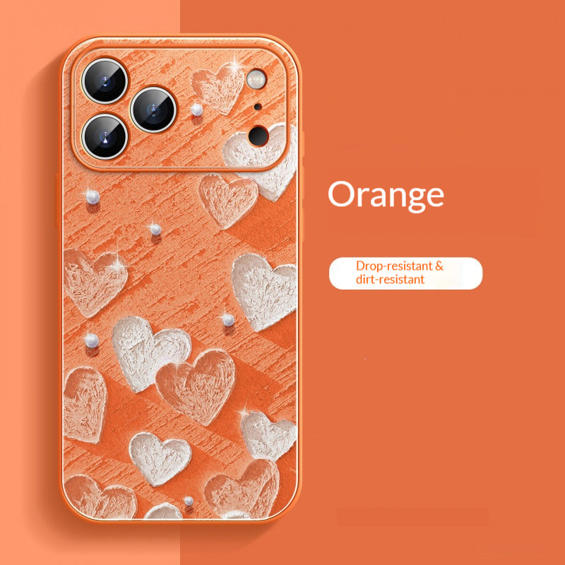 Oil painting heart-shaped lambskin Apple phone case