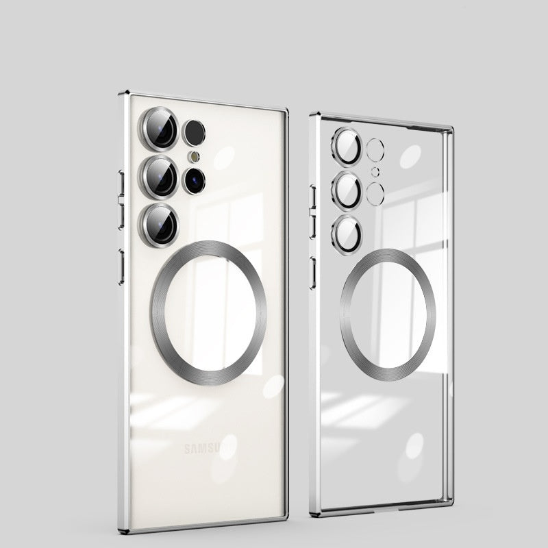 Electroplating magnetic transparent all-inclusive glass Samsung mobile phone case