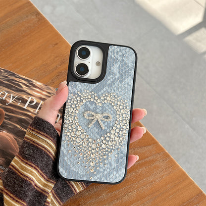 Heart-and-Bow Snakeskin-Pattern iPhone Case