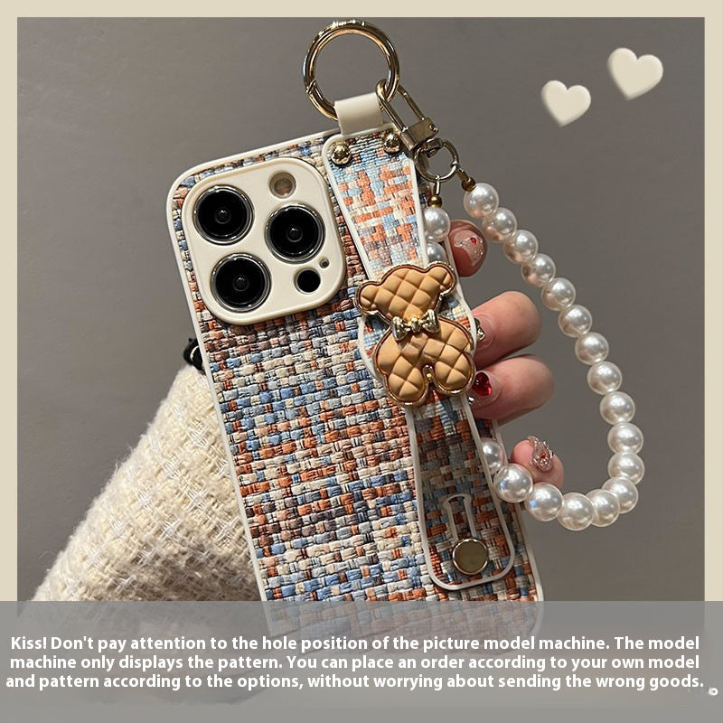 Chanel style braided leather bear apple phone case