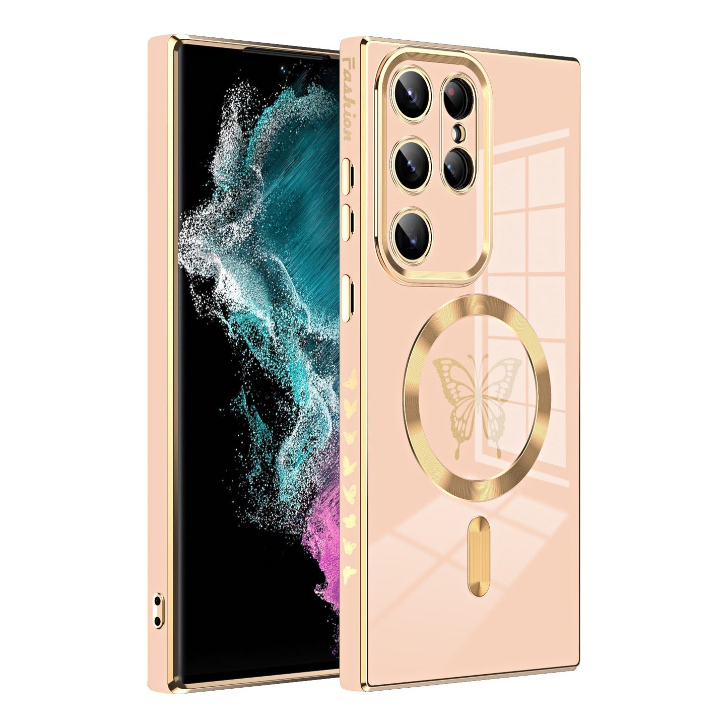 Solid color electroplated butterfly magnetic Samsung mobile phone case