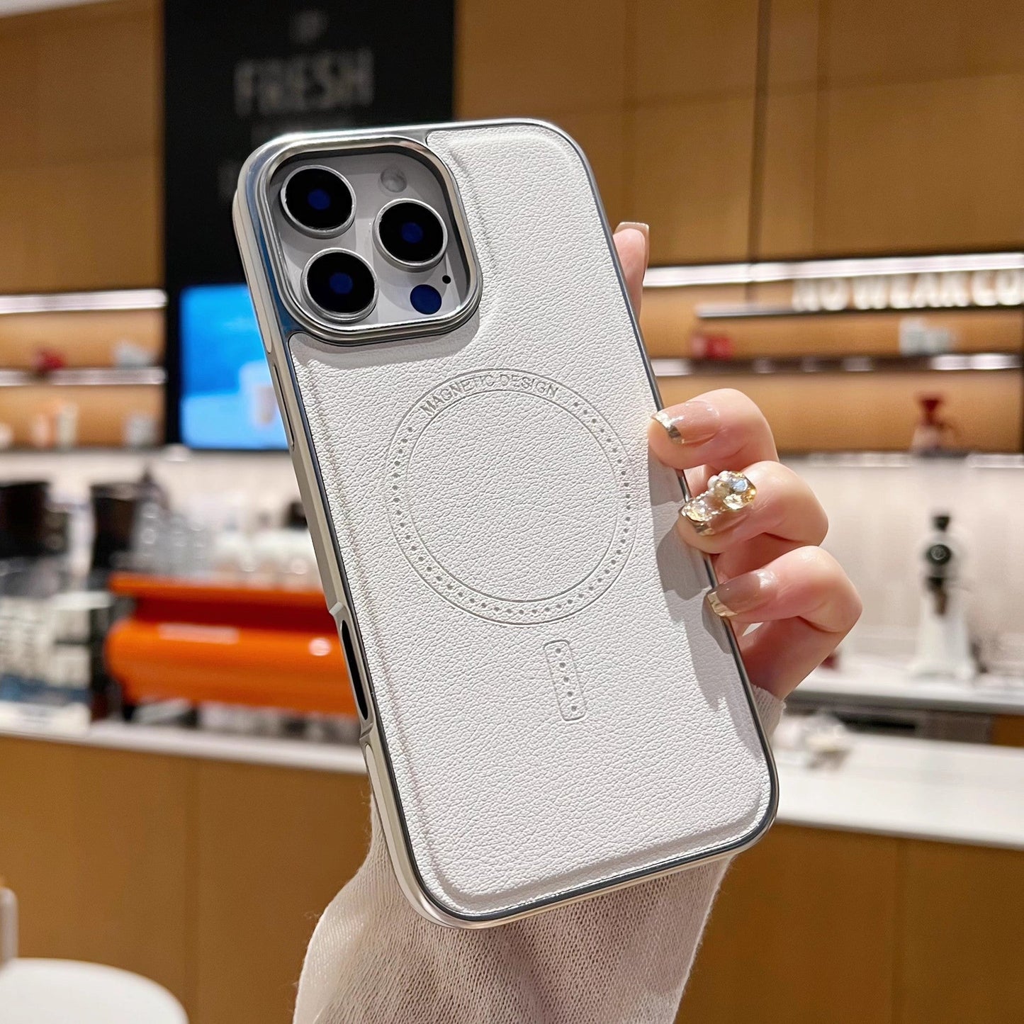 Side leather electroplating magnetic Apple phone case