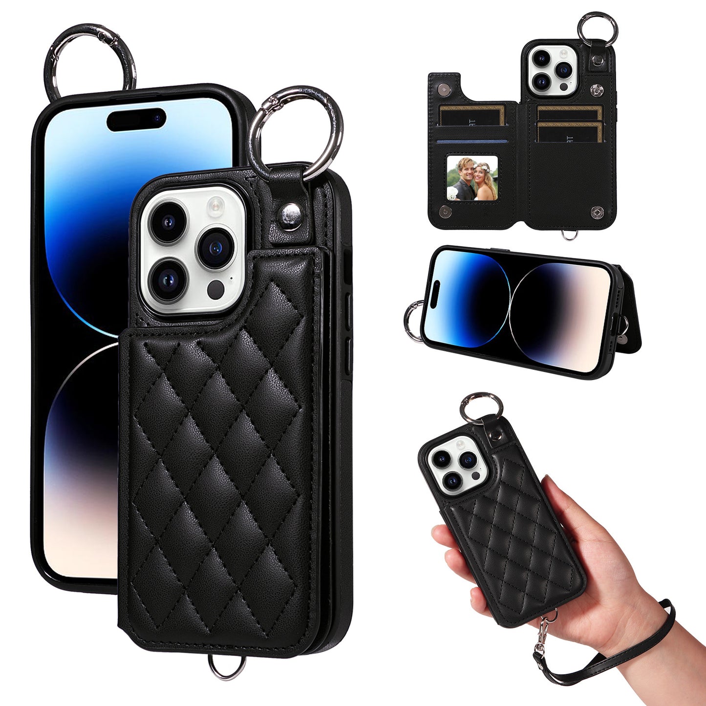 Quilted "Chanel-style" iPhone case with ring holder and card slot