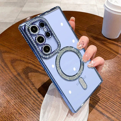 Rhinestone magnetic glitter electroplated Samsung mobile phone case