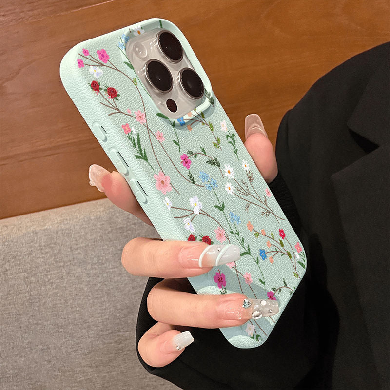 Full-screen floral and lychee-textured Apple phone case