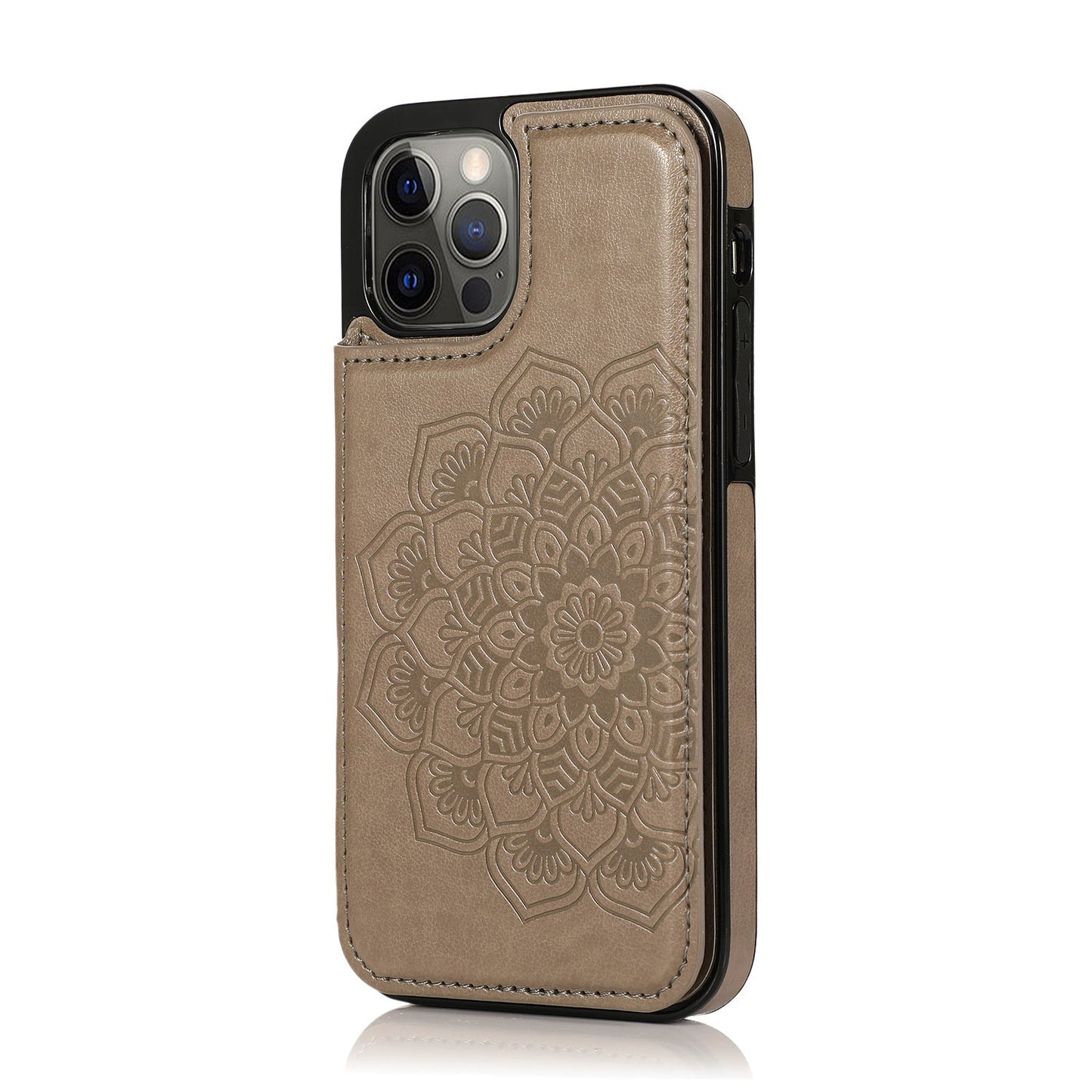 Double-button embossed mandala flip cover card slot Apple phone case
