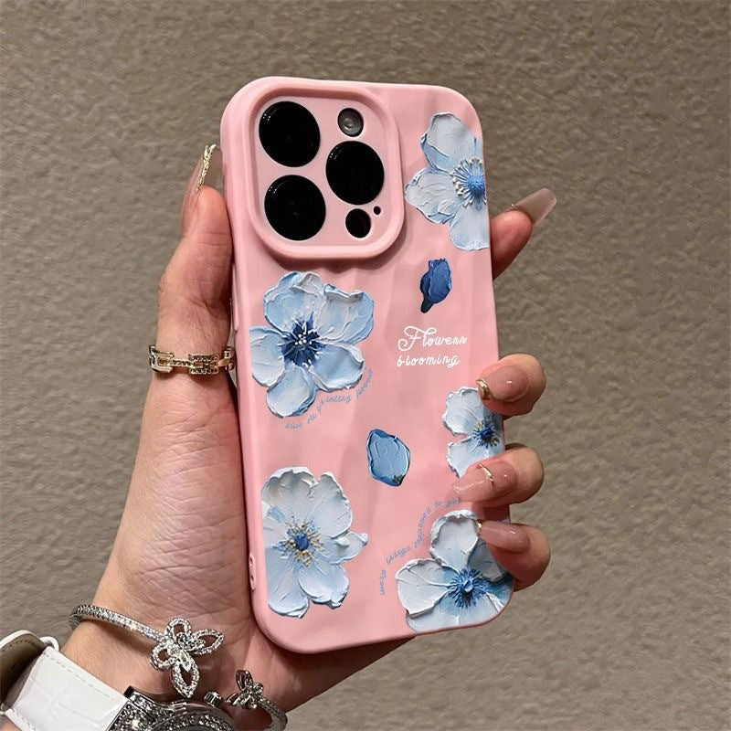 Oil painting flower pleated Apple phone case