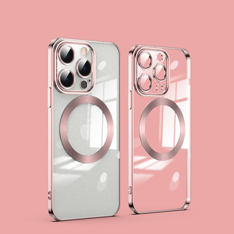 Electroplating magnetic transparent all-inclusive glass Apple phone case
