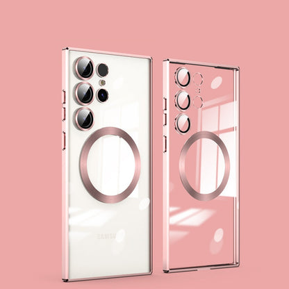 Electroplating magnetic transparent all-inclusive glass Samsung mobile phone case