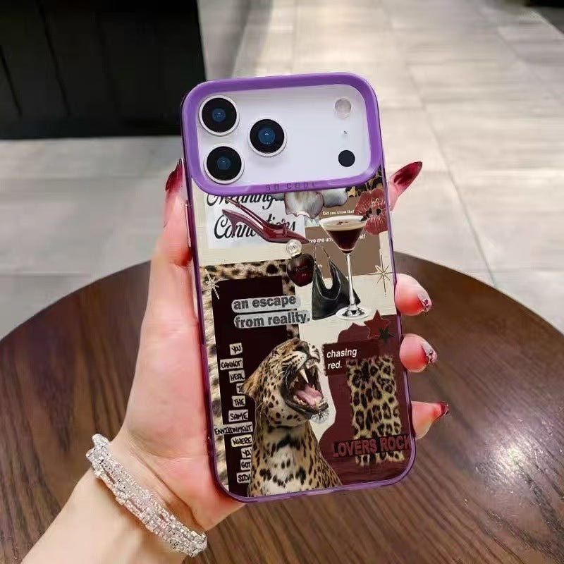Leopard print red wine Apple phone case