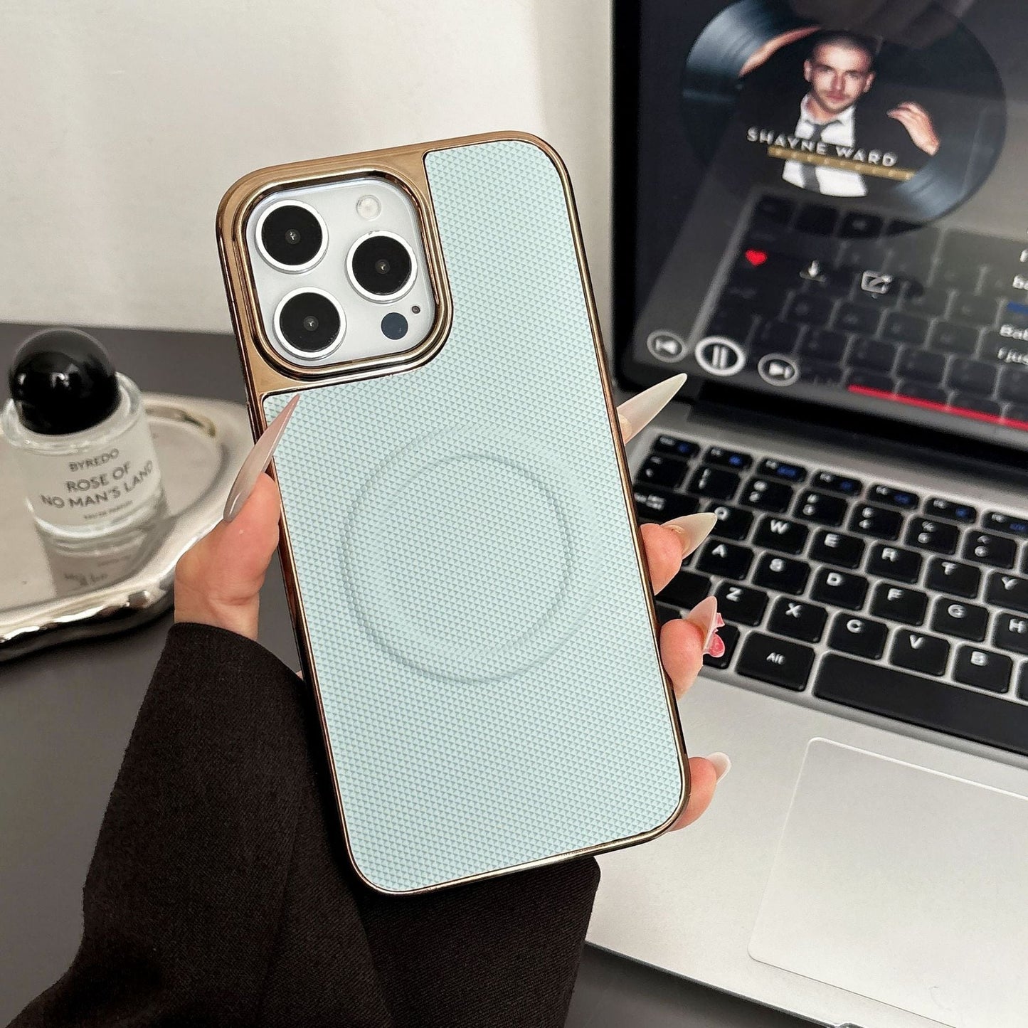 Leather grain magnetic electroplating Apple phone case