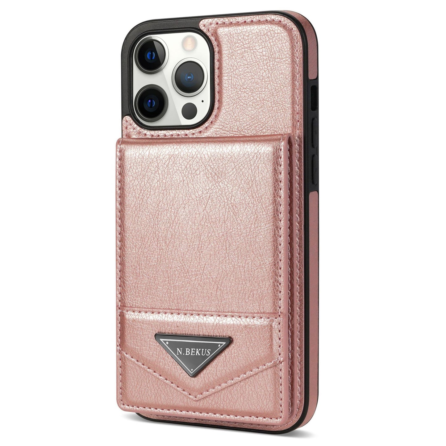 Apple phone case with a sliding back cover featuring a card slot.