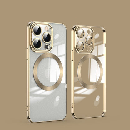 Electroplating magnetic transparent all-inclusive glass Apple phone case