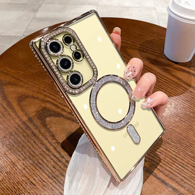 Rhinestone magnetic glitter electroplated Samsung mobile phone case