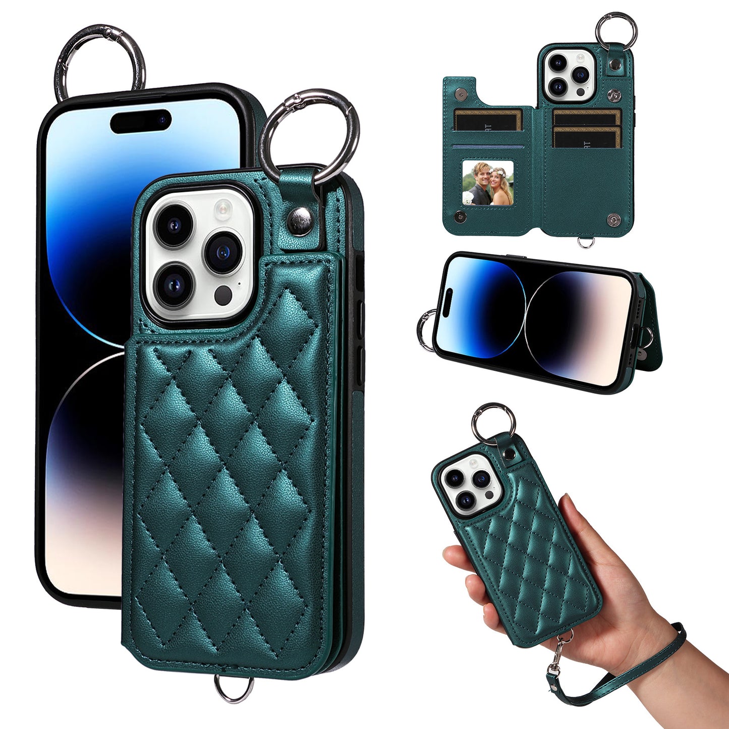 Quilted "Chanel-style" iPhone case with ring holder and card slot