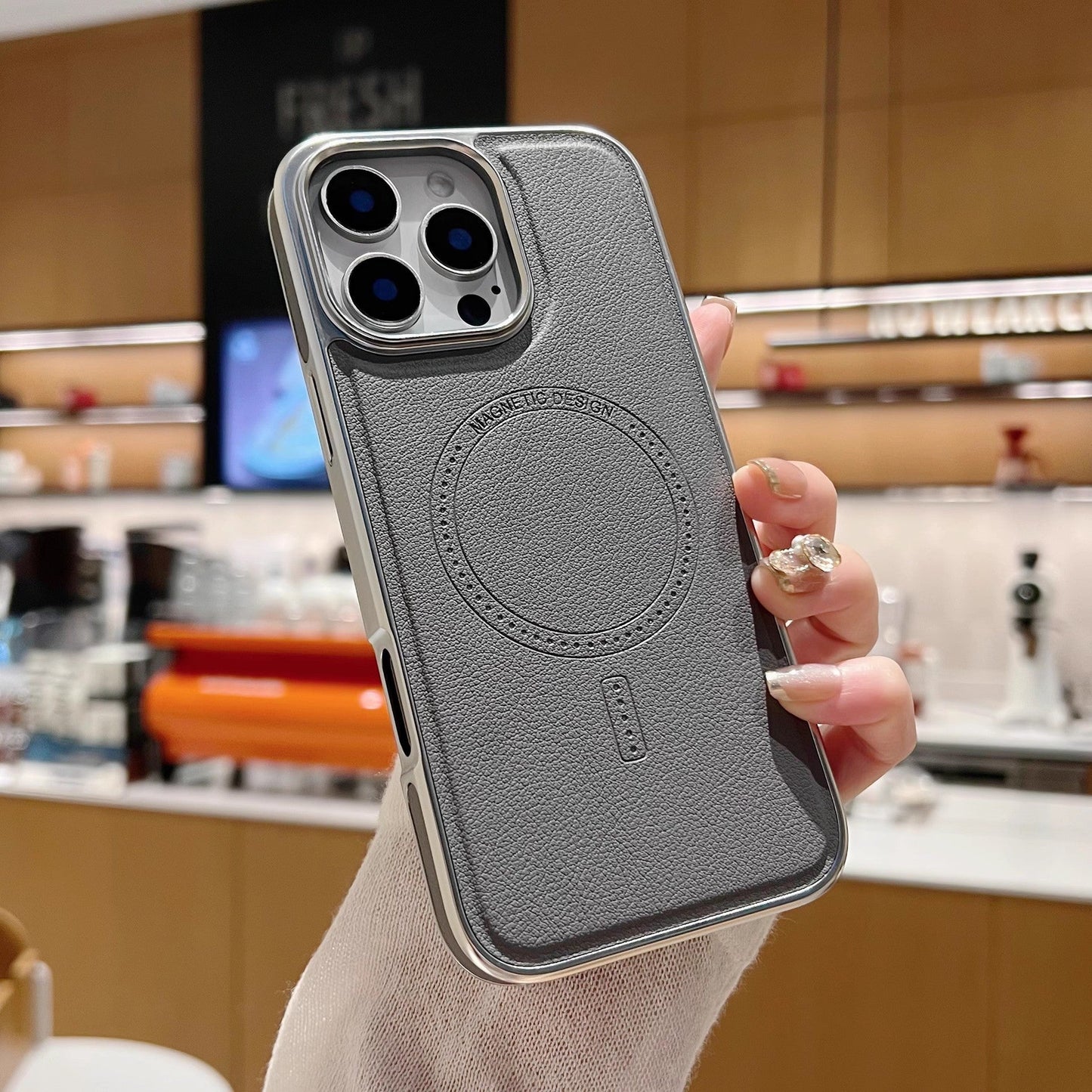 Side leather electroplating magnetic Apple phone case