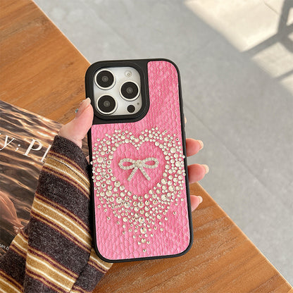 Heart-and-Bow Snakeskin-Pattern iPhone Case