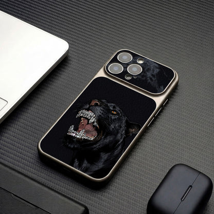 Diamond Black Panther Lychee Leather Texture Apple Phone Case