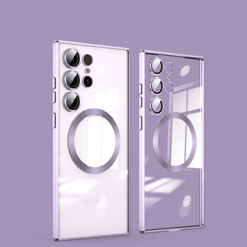 Electroplating magnetic transparent all-inclusive glass Samsung mobile phone case