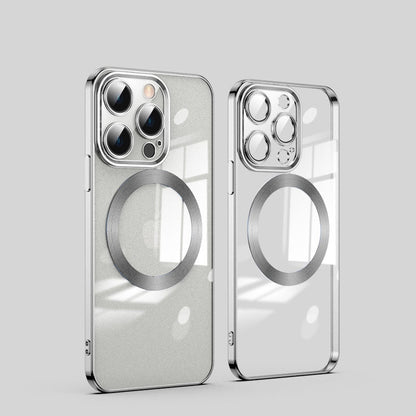 Electroplating magnetic transparent all-inclusive glass Apple phone case