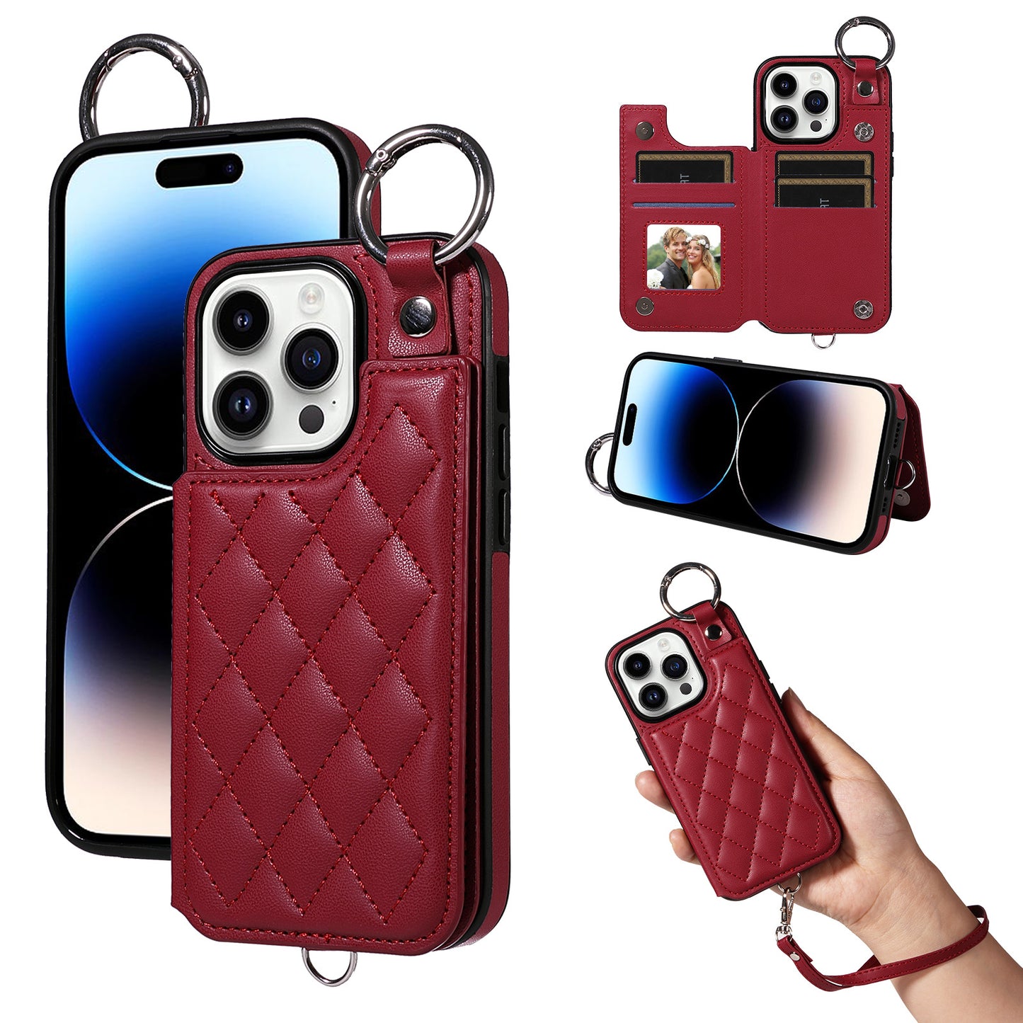 Quilted "Chanel-style" iPhone case with ring holder and card slot