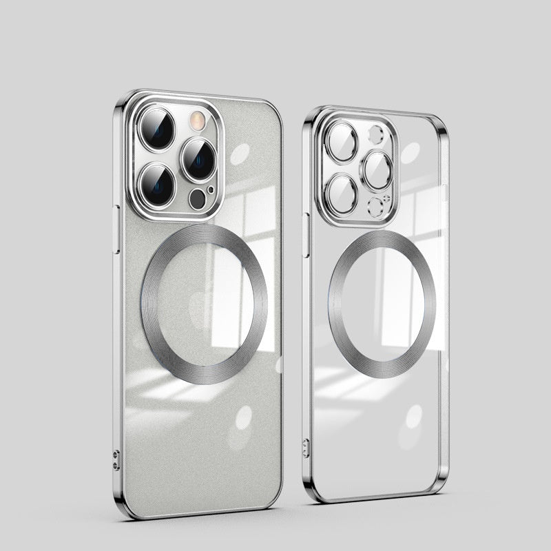 Electroplating magnetic transparent all-inclusive glass Apple phone case