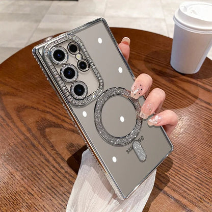 Rhinestone magnetic glitter electroplated Samsung mobile phone case