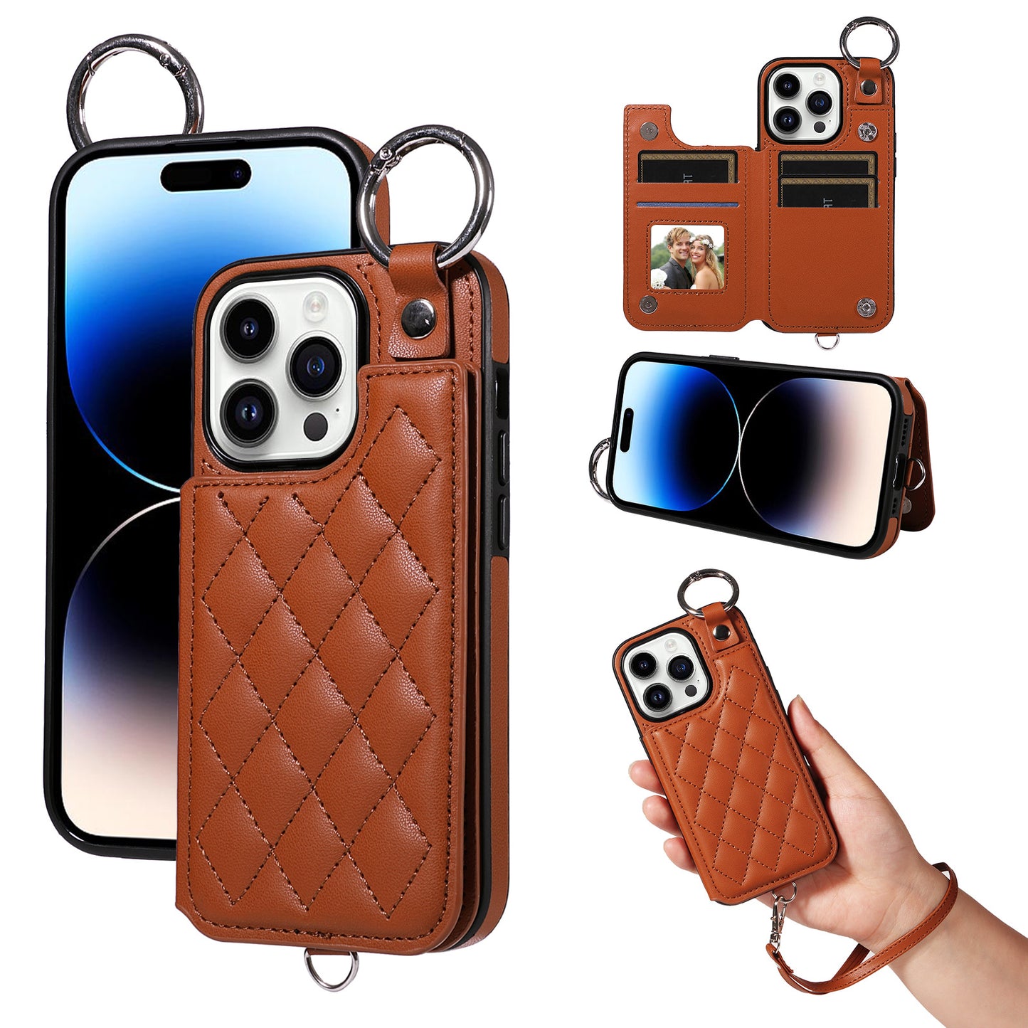Quilted "Chanel-style" iPhone case with ring holder and card slot