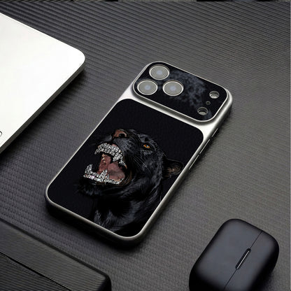 Diamond Black Panther Lychee Leather Texture Apple Phone Case