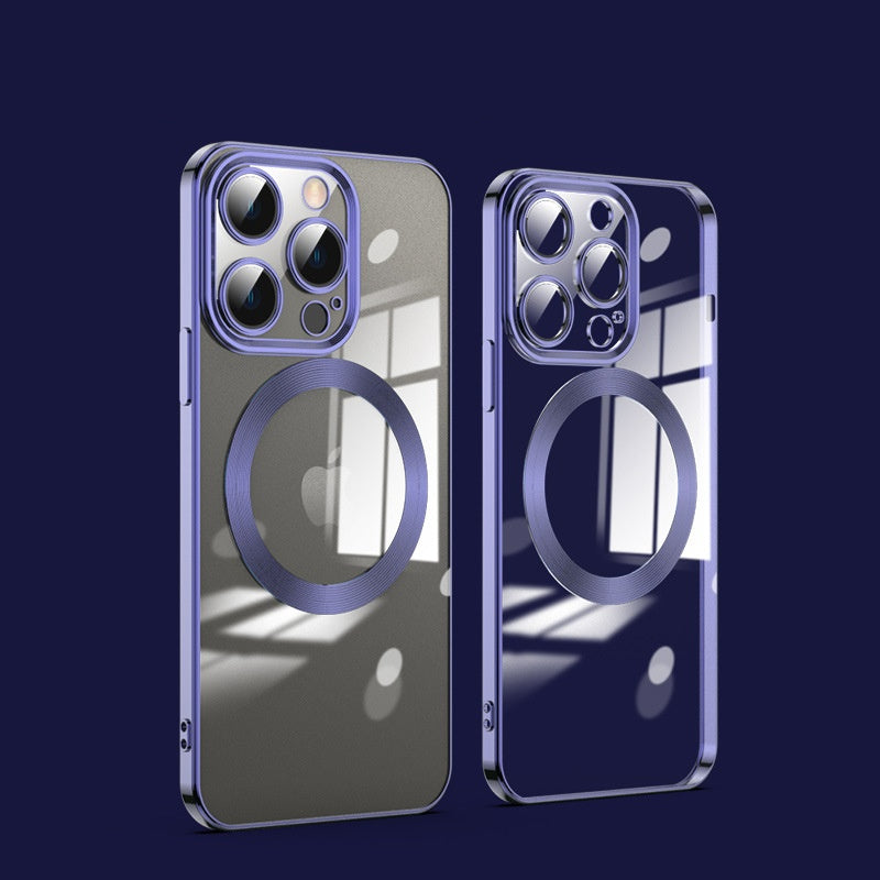 Electroplating magnetic transparent all-inclusive glass Apple phone case