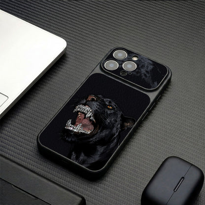 Diamond Black Panther Lychee Leather Texture Apple Phone Case