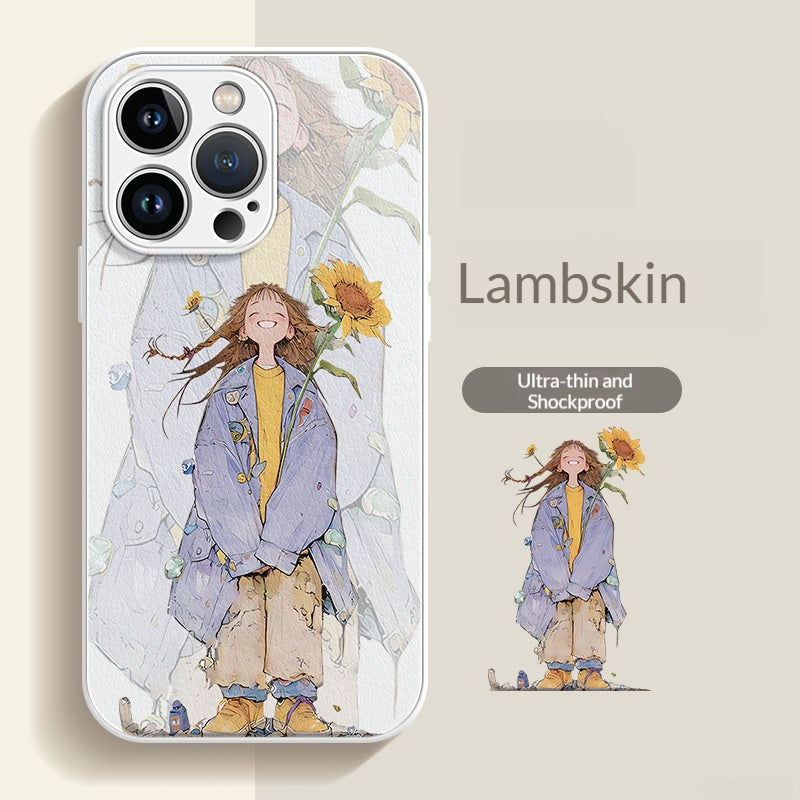 Sunflower Girl Lambskin Apple Phone Case