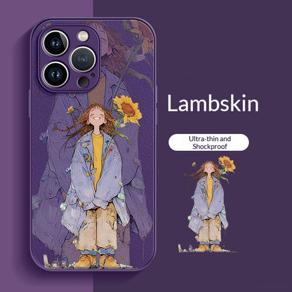Sunflower Girl Lambskin Apple Phone Case