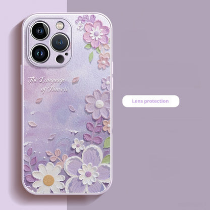 Lambskin oil painting flower Apple phone case