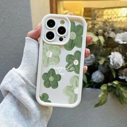 Trendy green oil painting flower Apple phone case