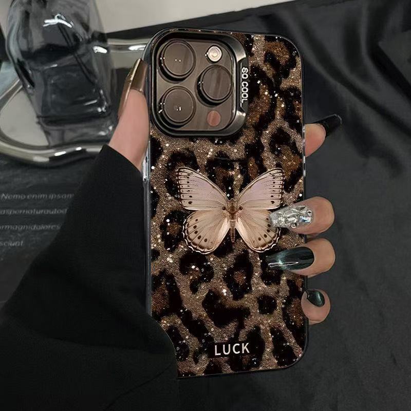 Golden Butterfly Leopard Print Apple Phone Case