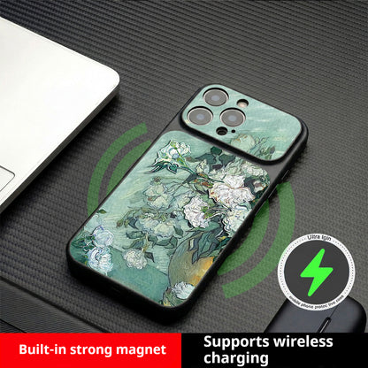 Oil painting white flower magnetic Apple phone case