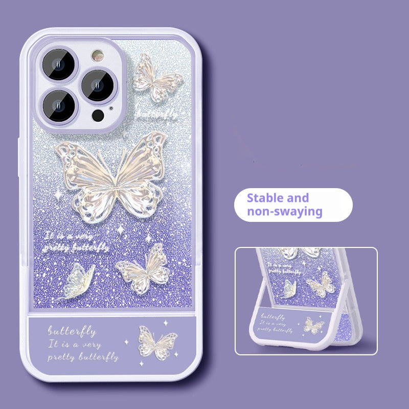 Glitter Butterfly Invisible Stand Apple Phone Case
