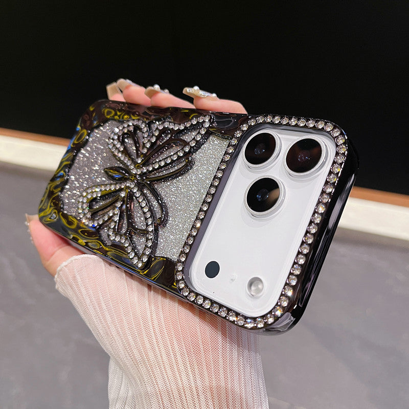 Electroplated glitter rhinestone butterfly Apple phone case