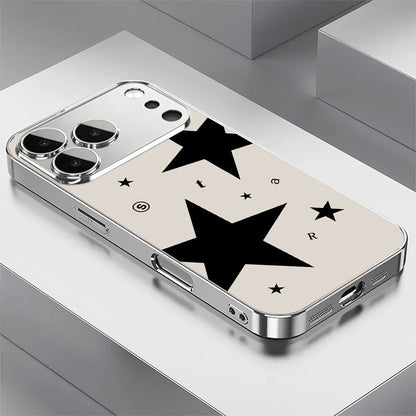 Electroplated tempered glass black star graffiti Apple phone case