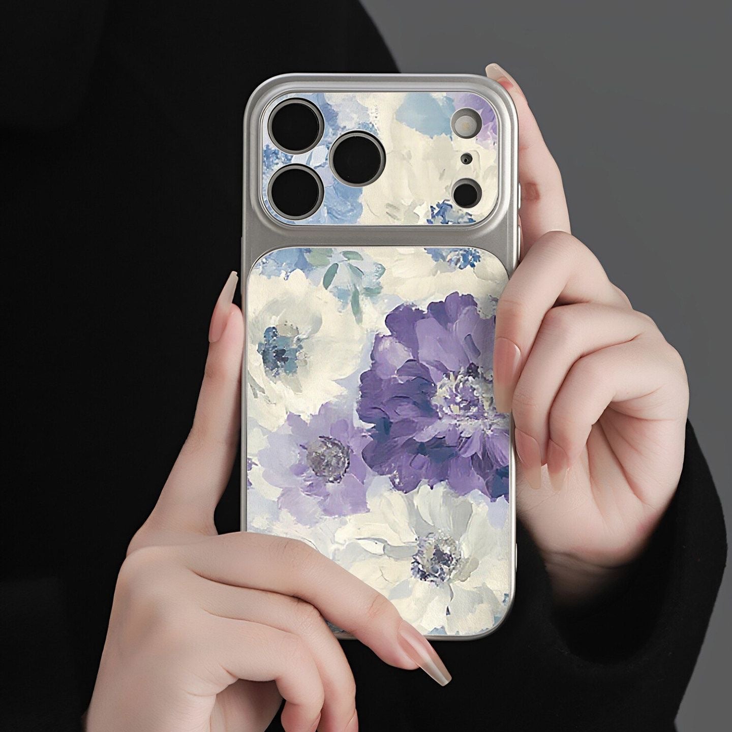 Lambskin oil painting flower Apple phone case