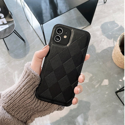 Diamond-patterned leather Apple phone case