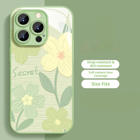 Glass oil painting flower Apple phone case