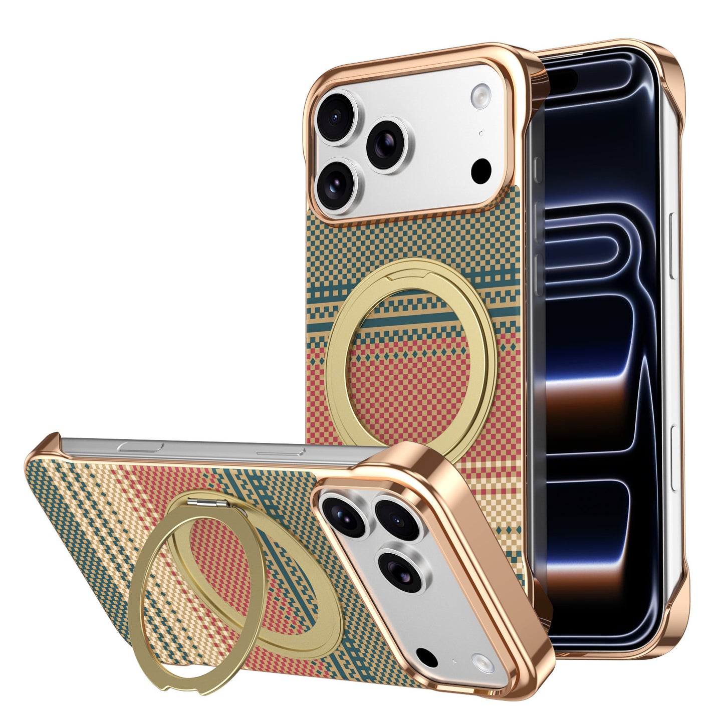 360° Rotating Stand Kevlar Water-Patterned Magnetic Apple Phone Case
