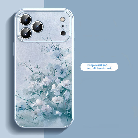 Floral and leafy liquid leather textured Apple phone case
