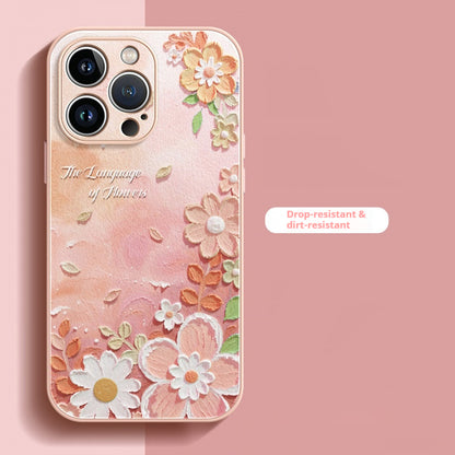 Lambskin oil painting flower Apple phone case