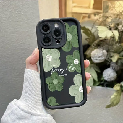 Trendy green oil painting flower Apple phone case
