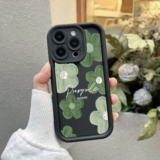 Trendy green oil painting flower Apple phone case